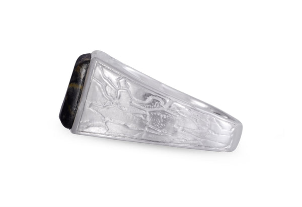 LuvMyJewelry Grey Picture Jasper Stone Signet Ring In Sterling Silver