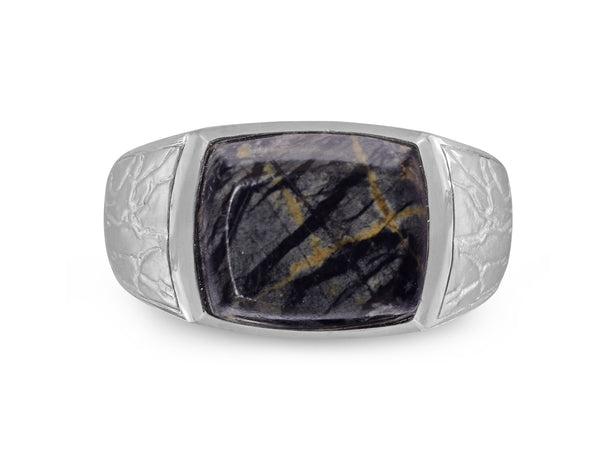 LuvMyJewelry Grey Picture Jasper Stone Signet Ring in Sterling Silver