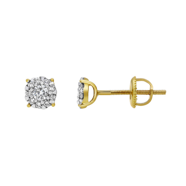 LuvMyJewelry Groove Garden Diamond 0.25 Ct. Tw. 14K Yellow Gold Earrings