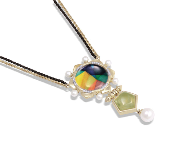 LuvMyJewelry Gypsy Soul Prehnite & Pearl Diamond Necklace In 14K Yellow Gold Plated Sterling Silver