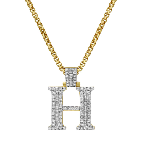 LuvMyJewelry H Initial Diamond Pendant 10K Yellow Gold - 0.95 Carats