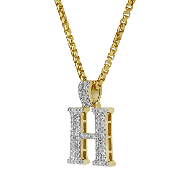 LuvMyJewelry H Initial Diamond Pendant 10K Yellow Gold - 0.95 Carats