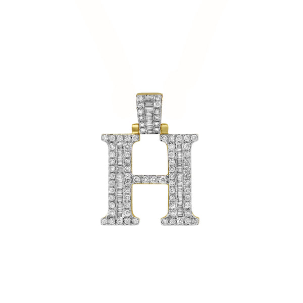 LuvMyJewelry H Initial Diamond Pendant 10K Yellow Gold - 0.95 Carats