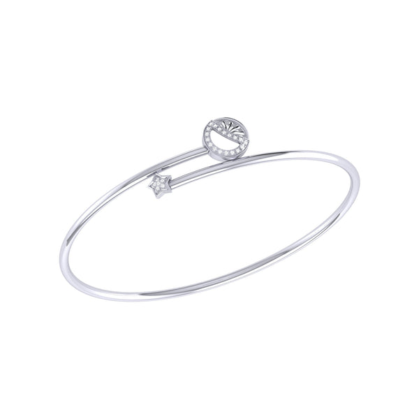 LuvMyJewelry Half Moon Star Adjustable Diamond Bangle in 14K White Gold