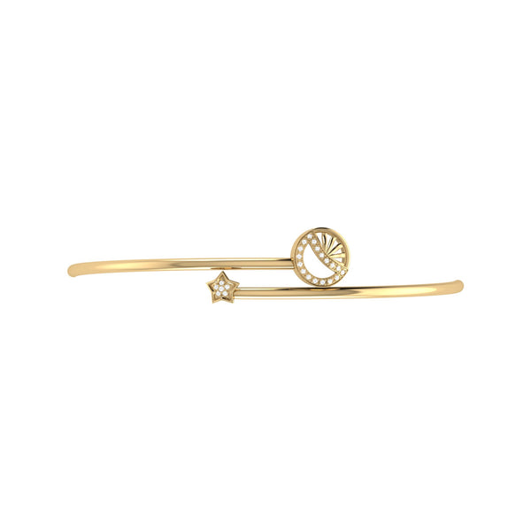 LuvMyJewelry Half Moon Star Adjustable Diamond Bangle In 14K Yellow Gold