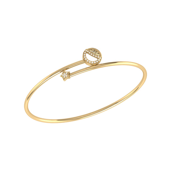 LuvMyJewelry Half Moon Star Adjustable Diamond Bangle in 14K Yellow Gold Vermeil on Sterling Silver
