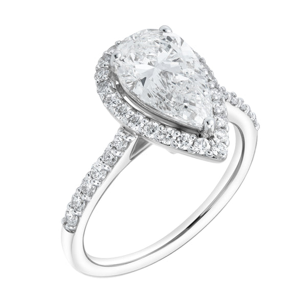 LuvMyJewelry Hana 14K White Gold Pear Lab Grown Diamond Halo Engagement Ring - 2.45 Ct