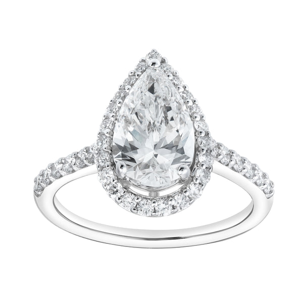 LuvMyJewelry Hana 14K White Gold Pear Lab Grown Diamond Halo Engagement Ring - 2.45 Ct