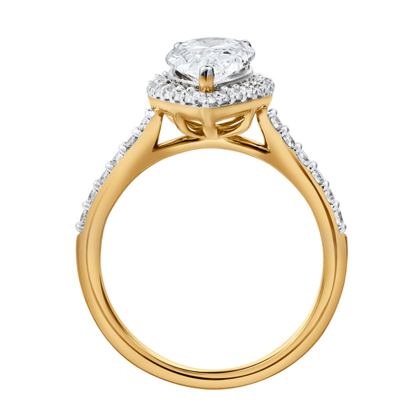 LuvMyJewelry Hana 14K Yellow Gold Pear Lab Grown Diamond Halo Engagement Ring - 2.45 Ct
