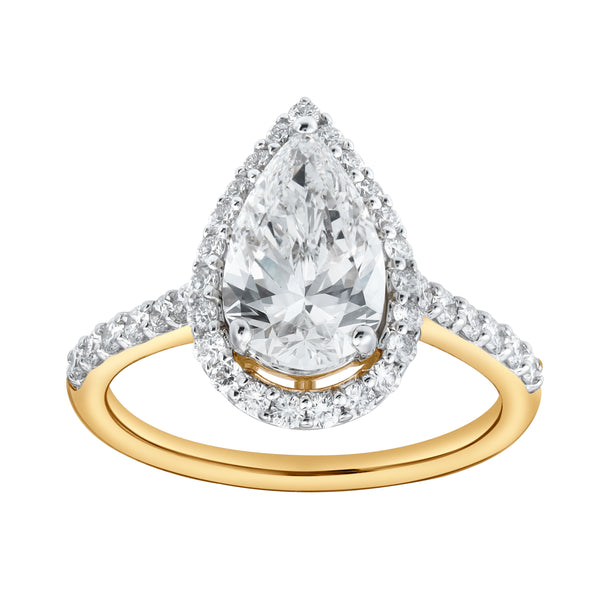 LuvMyJewelry Hana 14K Yellow Gold Pear Lab Grown Diamond Halo Engagement Ring - 2.45 Ct