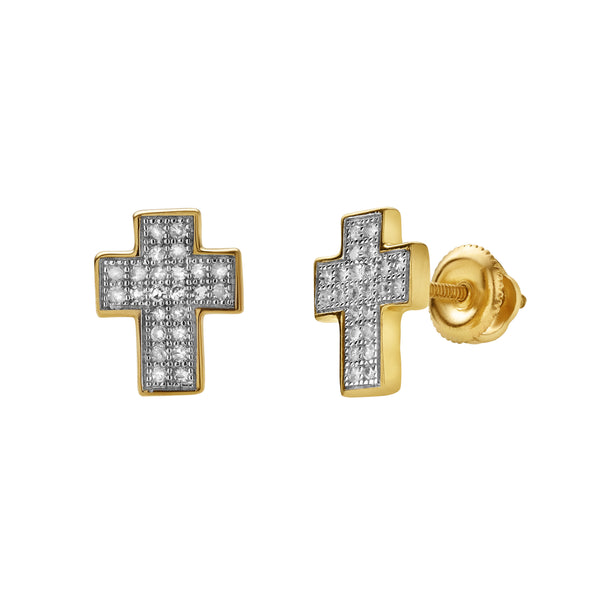 LuvMyJewelry Heavens Cross 10K Yellow Gold Cluster Diamond Unisex Earrings - 0.24 Cts