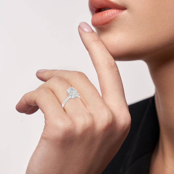 LuvMyJewelry Hera 14K White Gold Oval Cut Lab Grown Diamond Hidden Halo Ring - 3 Ct