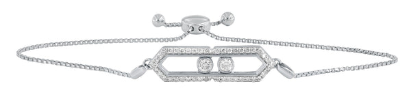 LuvMyJewelry Hexagonal Kinetic Slider Bolo Adjustable Diamond Bracelet in 14K White Gold