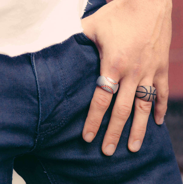 LuvMyJewelry Home Run Baseball Sterling Silver Red Diamond & Enamel Band Ring