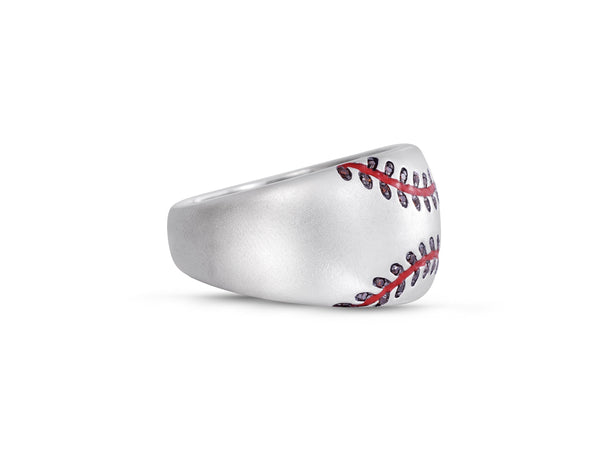 LuvMyJewelry Home Run Baseball Sterling Silver Red Diamond & Enamel Band Ring