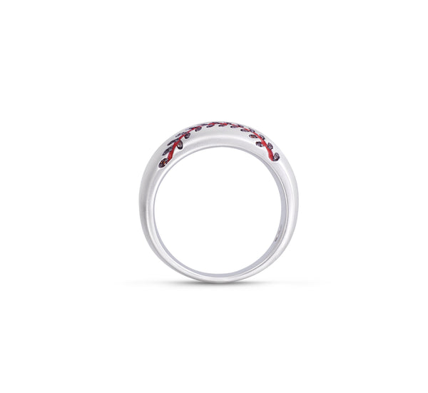 LuvMyJewelry Home Run Baseball Sterling Silver Red Diamond & Enamel Band Ring