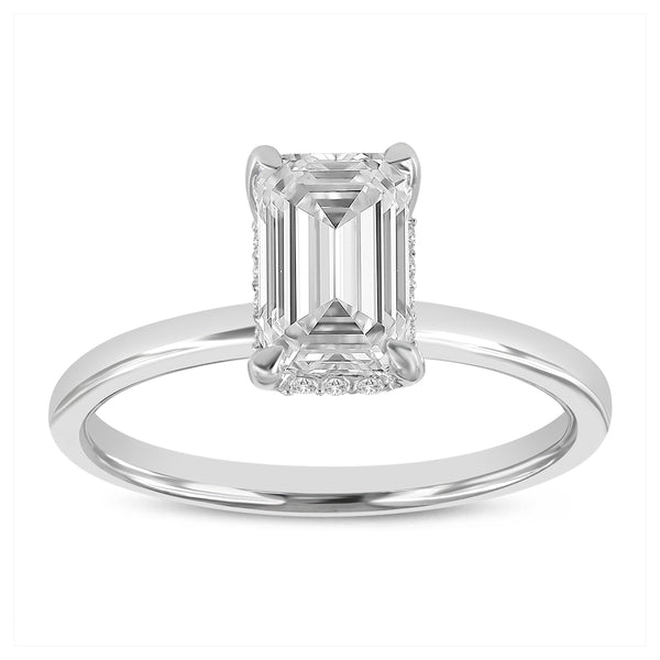LuvMyJewelry IGI Certified Cultured Diamond Emerald Cut Solitaire Hidden Halo Ring (1.60 ctw) in 14K Gold