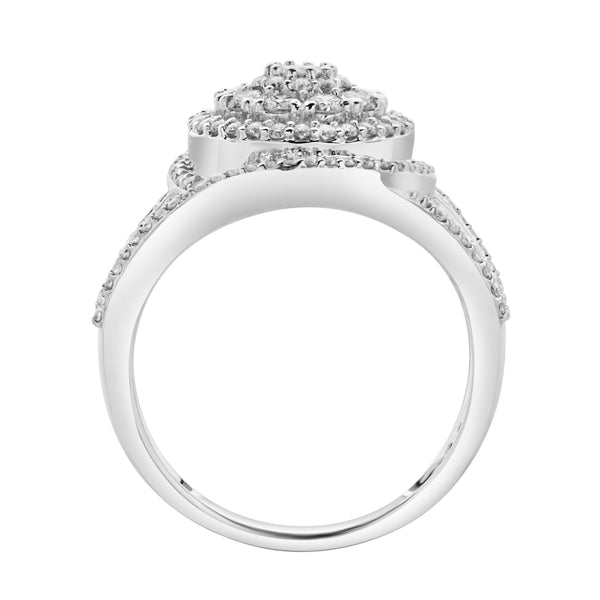 LuvMyJewelry Imperium 14K White Gold Round Diamond Studded Double Halo Ring - 0.99cts