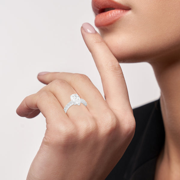 LuvMyJewelry Iris 14K White Gold Pear Shaped Lab Grown Diamond Hidden Halo Ring - 2.7 Ct