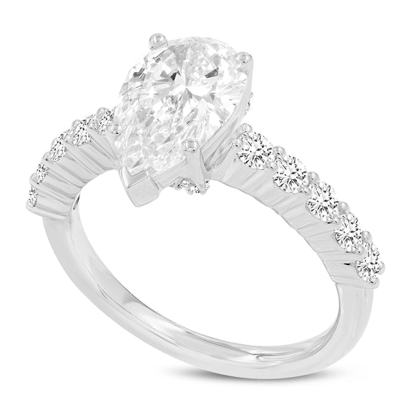 LuvMyJewelry Iris 14K White Gold Pear Shaped Lab Grown Diamond Hidden Halo Ring - 2.7 Ct