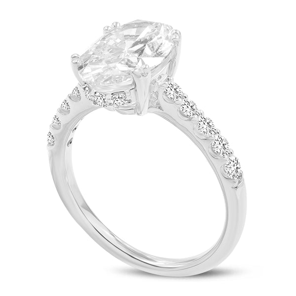 LuvMyJewelry Isidora 14K White Gold Oval Lab Grown Diamond Hidden Halo Engagement Ring - 3.5 Ct