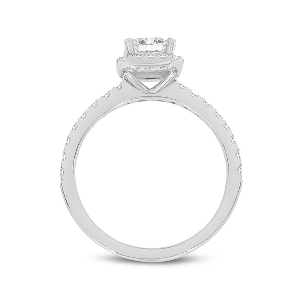 LuvMyJewelry Ivey 14K White Gold Emerald Cut Lab Grown Diamond Halo Engagement Ring - 1.75 Ctw