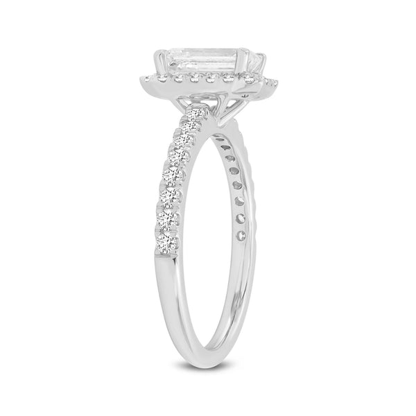 LuvMyJewelry Ivey 14K White Gold Emerald Cut Lab Grown Diamond Halo Engagement Ring - 1.75 Ctw