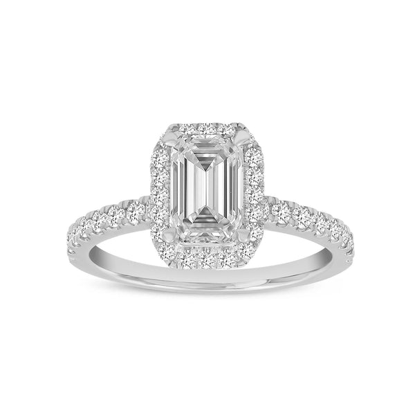 LuvMyJewelry Ivey 14K White Gold Emerald Cut Lab Grown Diamond Halo Engagement Ring - 1.75 ctw