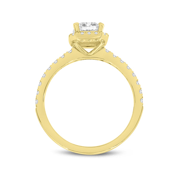 LuvMyJewelry Ivey 14K Yellow Gold Emerald Cut Lab Grown Diamond Halo Engagement Ring - 1.77 Ctw