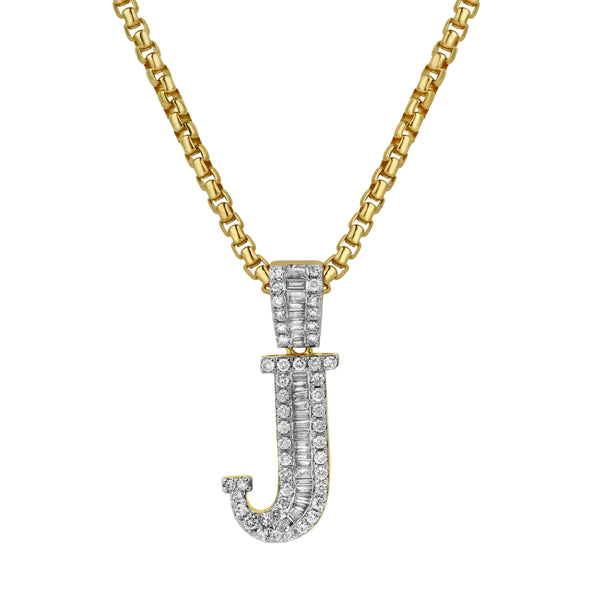 LuvMyJewelry J Initial Diamond Pendant 10K Yellow Gold - 0.59 Carats