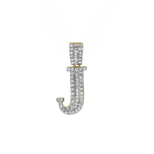 LuvMyJewelry J Initial Diamond Pendant 10K Yellow Gold - 0.59 Carats