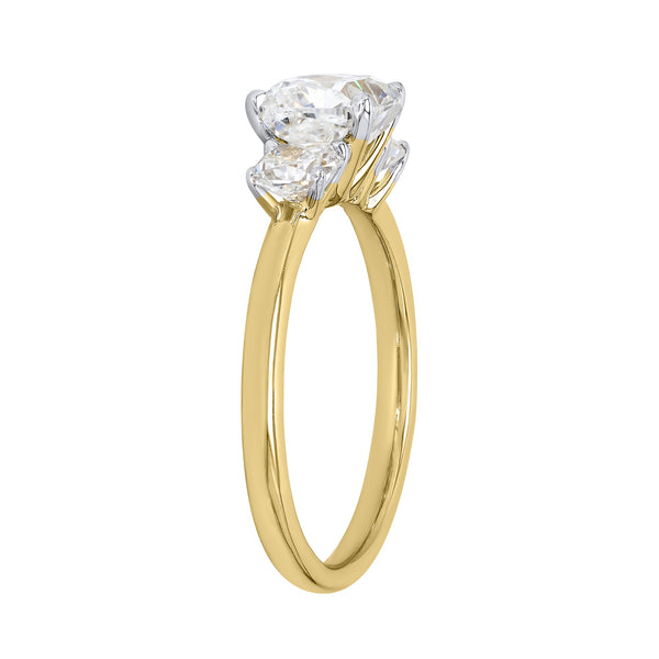 LuvMyJewelry Kahini 14K Yellow Gold Cushion Lab Grown Diamond Three Stone Engagement Ring - 2.15 Cts