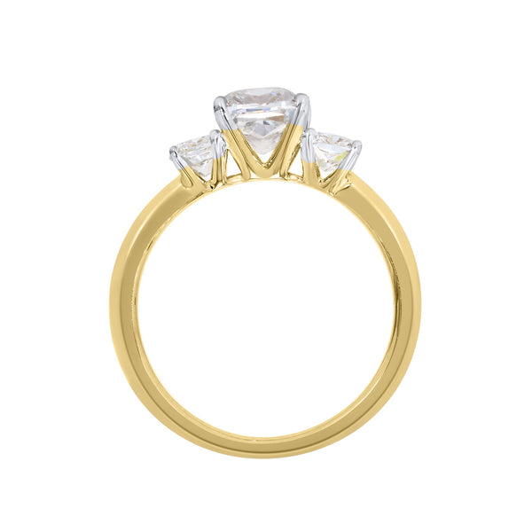 LuvMyJewelry Kahini 14K Yellow Gold Cushion Lab Grown Diamond Three Stone Engagement Ring - 2.15 Cts