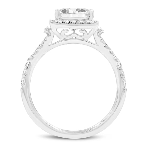 LuvMyJewelry Kamelia 14K White Gold Princess Cut Lab Grown Diamond Halo Engagement Ring - 2.15 Ct