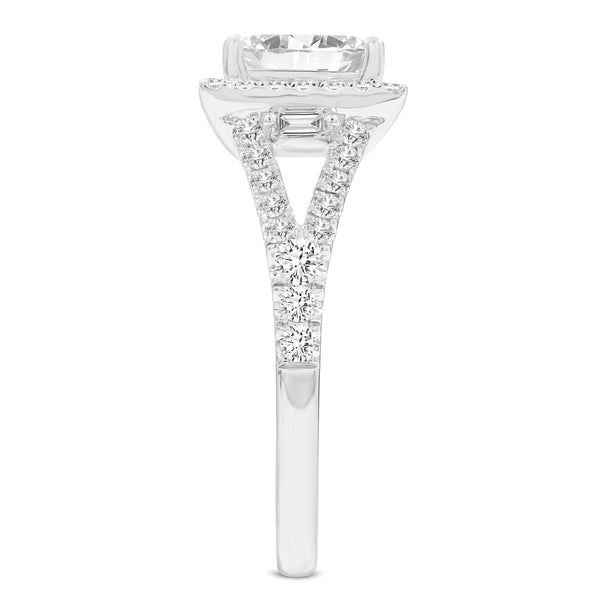 LuvMyJewelry Kamelia 14K White Gold Princess Cut Lab Grown Diamond Halo Engagement Ring - 2.15 Ct