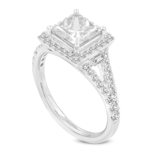 LuvMyJewelry Kamelia 14K White Gold Princess Cut Lab Grown Diamond Halo Engagement Ring - 2.15 Ct