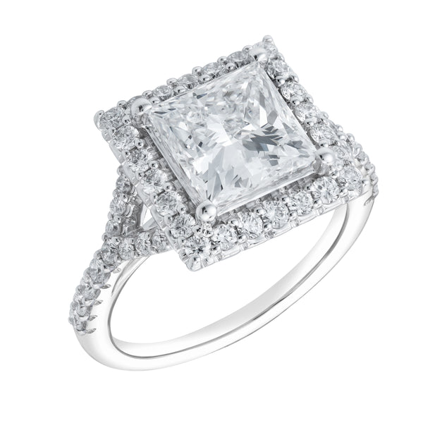 LuvMyJewelry Katerina 14K White Gold Princess Cut Lab Grown Diamond Halo Engagement Ring - 3.7 Ct