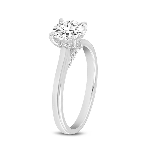 LuvMyJewelry Keira 14K White Gold Round Cut Lab Grown Diamond Hidden Halo Engagement Ring - 1.15 Ct