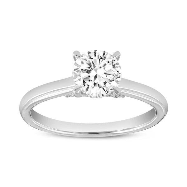LuvMyJewelry Keira 14K White Gold Round Cut Lab Grown Diamond Hidden Halo Engagement Ring - 1.15 Ct