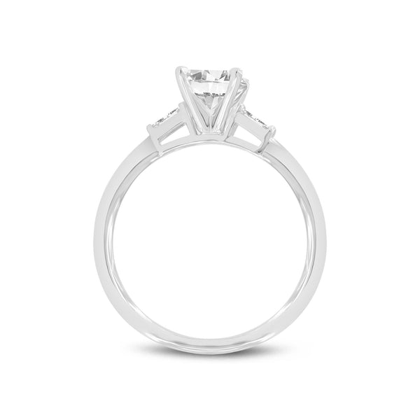 LuvMyJewelry Kenza 14K White Gold Radiant Cut Lab Grown Diamond Three Stone Engagement Ring - 2.05 Ct