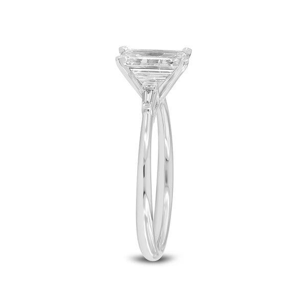 LuvMyJewelry Kenza 14K White Gold Radiant Cut Lab Grown Diamond Three Stone Engagement Ring - 2.05 Ct