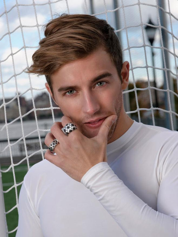 LuvMyJewelry Kick & Goal Soccer Black Rhodium Plated Sterling Silver Black Diamond Band Ring