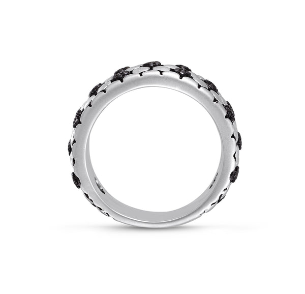 LuvMyJewelry Kick & Goal Soccer Black Rhodium Plated Sterling Silver Black Diamond Band Ring