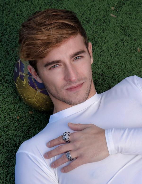 LuvMyJewelry Kick & Goal Soccer Black Rhodium Plated Sterling Silver Black Diamond Head Ring