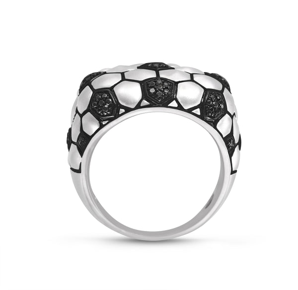 LuvMyJewelry Kick & Goal Soccer Black Rhodium Plated Sterling Silver Black Diamond Head Ring