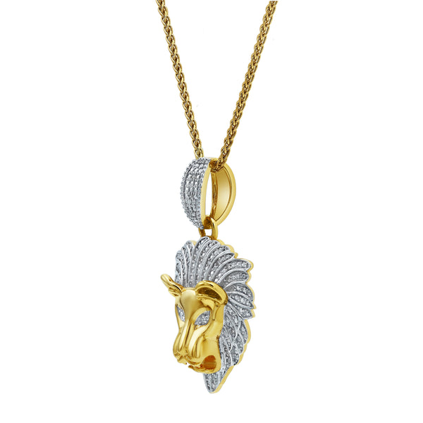 LuvMyJewelry King Of The Jungle Diamond 0.09 (ct. Wt.) 14K Yellow Gold Lion Head Pendant