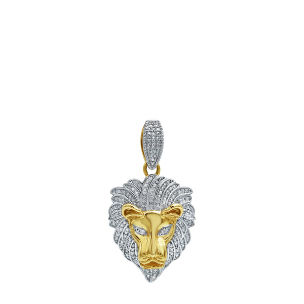 LuvMyJewelry King Of The Jungle Diamond 0.09 (ct. Wt.) 14K Yellow Gold Lion Head Pendant