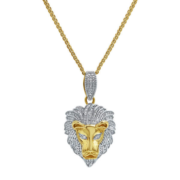 LuvMyJewelry King of the Jungle Diamond 0.09 (ct. wt.) 14K Yellow Gold Lion Head Pendant