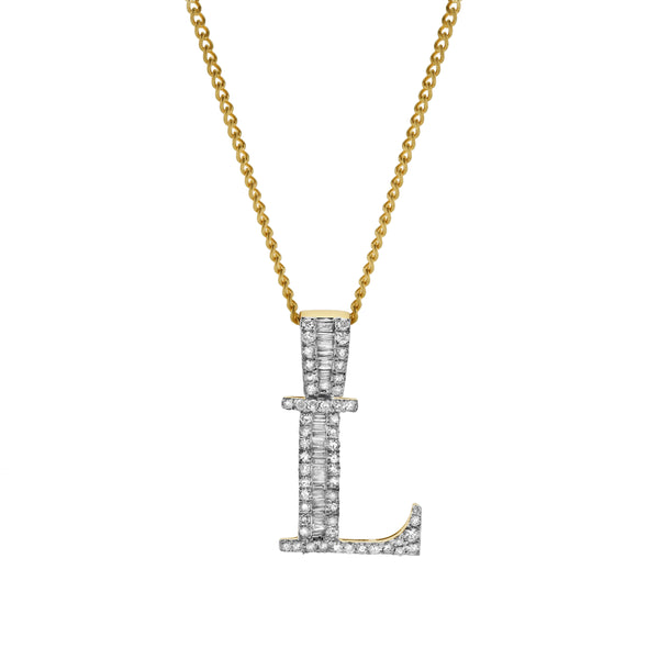 LuvMyJewelry L Initial Diamond Pendant 10K Yellow Gold - 0.52 Carats