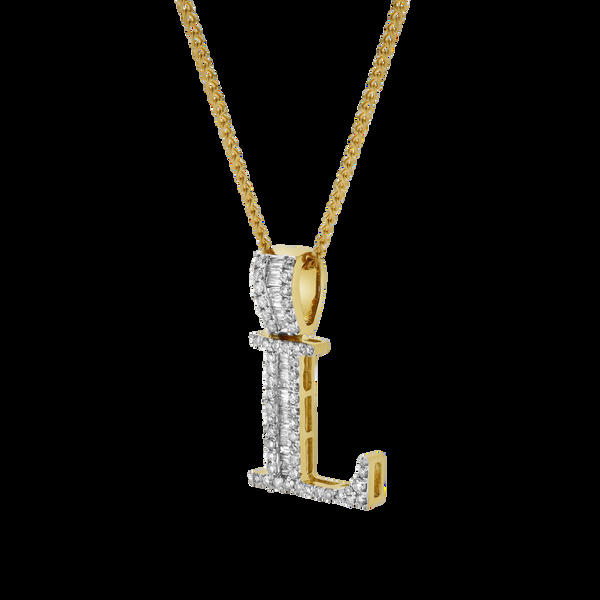 LuvMyJewelry L Initial Diamond Pendant 10K Yellow Gold - 0.52 Carats